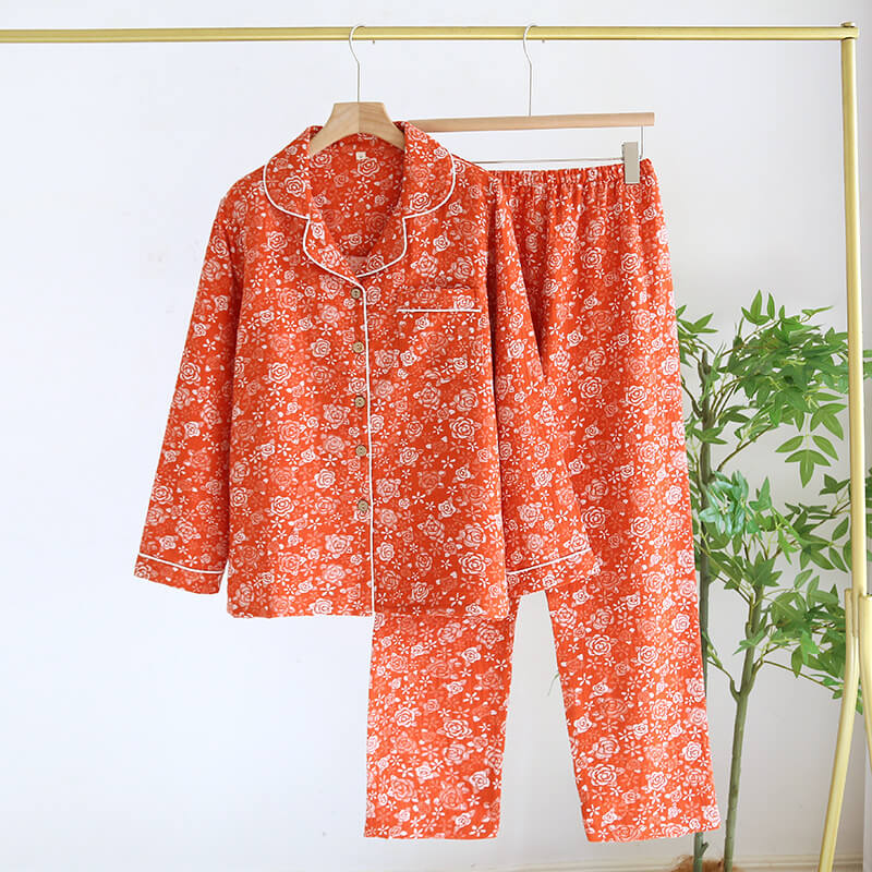 Long Sleeved Two Piece Sleepwear Women Cotton 100%