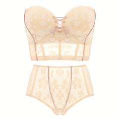 Matching Lace Strapless Longline Bra and Panties Set