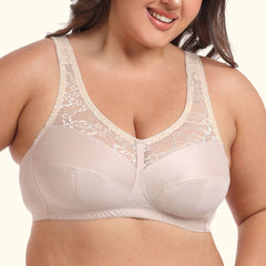 Ultra-Thin Plus-Size Bra with Lace Panel, Wide Shoulder Straps, Full Cup Wireless (C-G Cup)