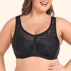 Ultra-Thin Plus-Size Bra with Lace Panel, Wide Shoulder Straps, Full Cup Wireless (C-G Cup)