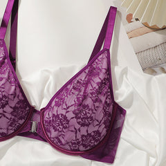 Floral Lace Plus Size Minimizer Bra with Front Button Closure – Underwire Push Up (C-E Cup)