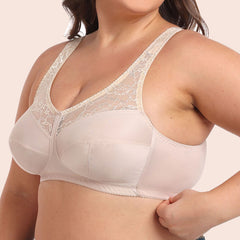 Ultra-Thin Plus-Size Bra with Lace Panel, Wide Shoulder Straps, Full Cup Wireless (C-G Cup)