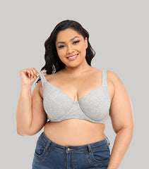 Ultra-Thin Cotton Full Cup Bra for Larger Sizes – Wide Shoulder Strap Underwire Support | Minimizer | Cup Size C to F