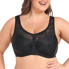 Ultra-Thin Plus-Size Bra with Lace Panel, Wide Shoulder Straps, Full Cup Wireless (C-G Cup)