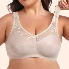 Ultra-Thin Plus-Size Bra with Lace Panel, Wide Shoulder Straps, Full Cup Wireless (C-G Cup)