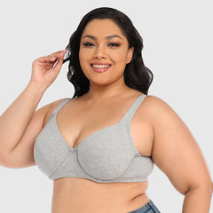 Ultra-Thin Cotton Full Cup Bra for Larger Sizes – Wide Shoulder Strap Underwire Support | Minimizer | Cup Size C to F
