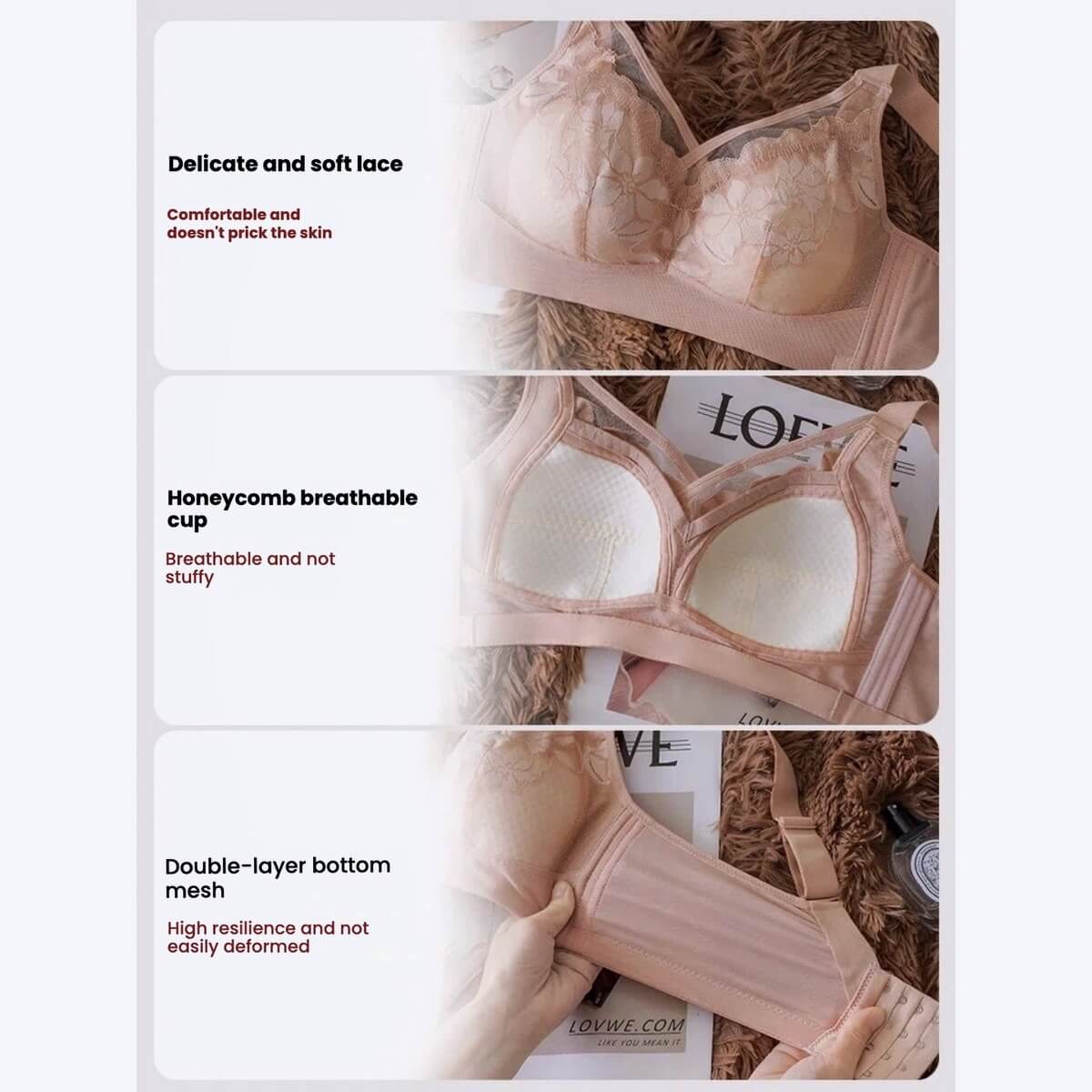 Plus-Size Bras B-D Cup, Full-Coverage Minimizer, Lace & Mesh, Wireless, Plus Size Bra for Heavy Bust