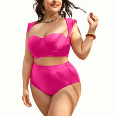 Plus Size High Waist Underwire Bikini Swimwear Ruffle Beach Skirt Set - 3 Pack