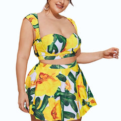 Plus Size High Waist Underwire Bikini Swimwear Ruffle Beach Skirt Set - 3 Pack