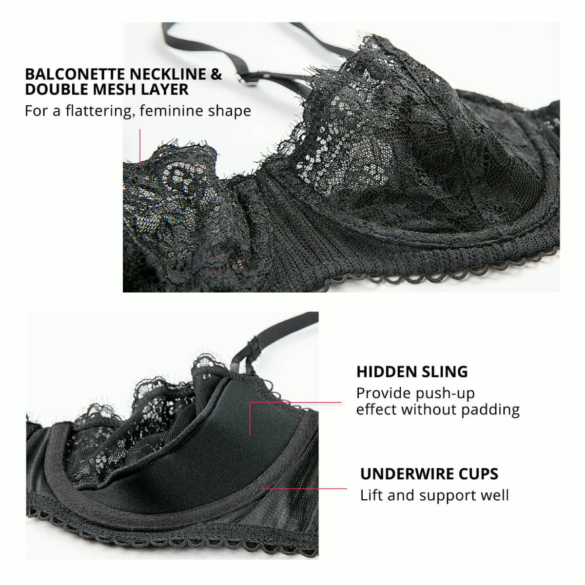 Plus Size Push Up Lace Sheer Balconette Bra