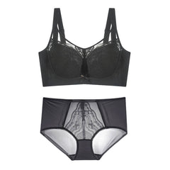 Plus Size Romantic Lace Bra - Full-Coverage Support & Sheer Mesh