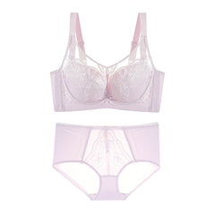 Plus Size Romantic Lace Bra - Full-Coverage Support & Sheer Mesh