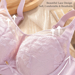 Plus Size Romantic Lace Bra - Full-Coverage Support & Sheer Mesh