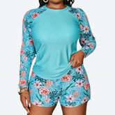 Plus Size Swimwear Women Printed Long Sleeve Swimsuit Two Piece