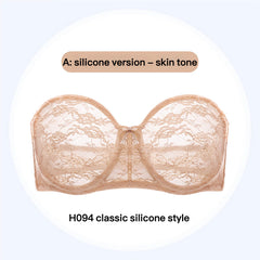 Plus Size Ultra Thin Lace Underwire Minimizing Strapless Brassiere