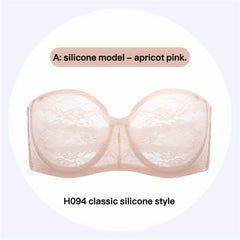 Plus Size Ultra Thin Lace Underwire Minimizing Strapless Brassiere