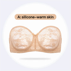 Plus Size Ultra Thin Lace Underwire Minimizing Strapless Brassiere