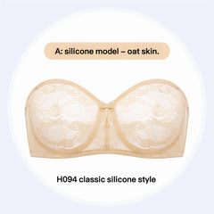 Plus Size Ultra Thin Lace Underwire Minimizing Strapless Brassiere