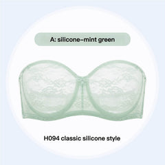 Plus Size Ultra Thin Lace Underwire Minimizing Strapless Brassiere