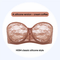 Plus Size Ultra Thin Lace Underwire Minimizing Strapless Brassiere