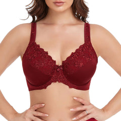 Red Embroidery Full Coverage Minimizer Bra