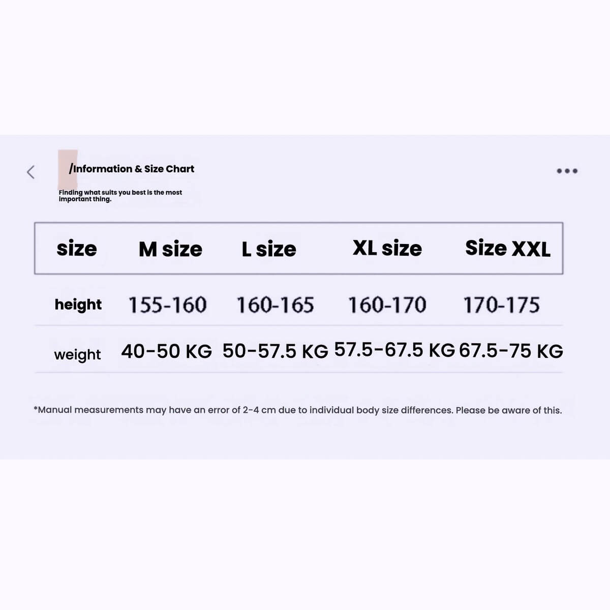 SIZE CHART