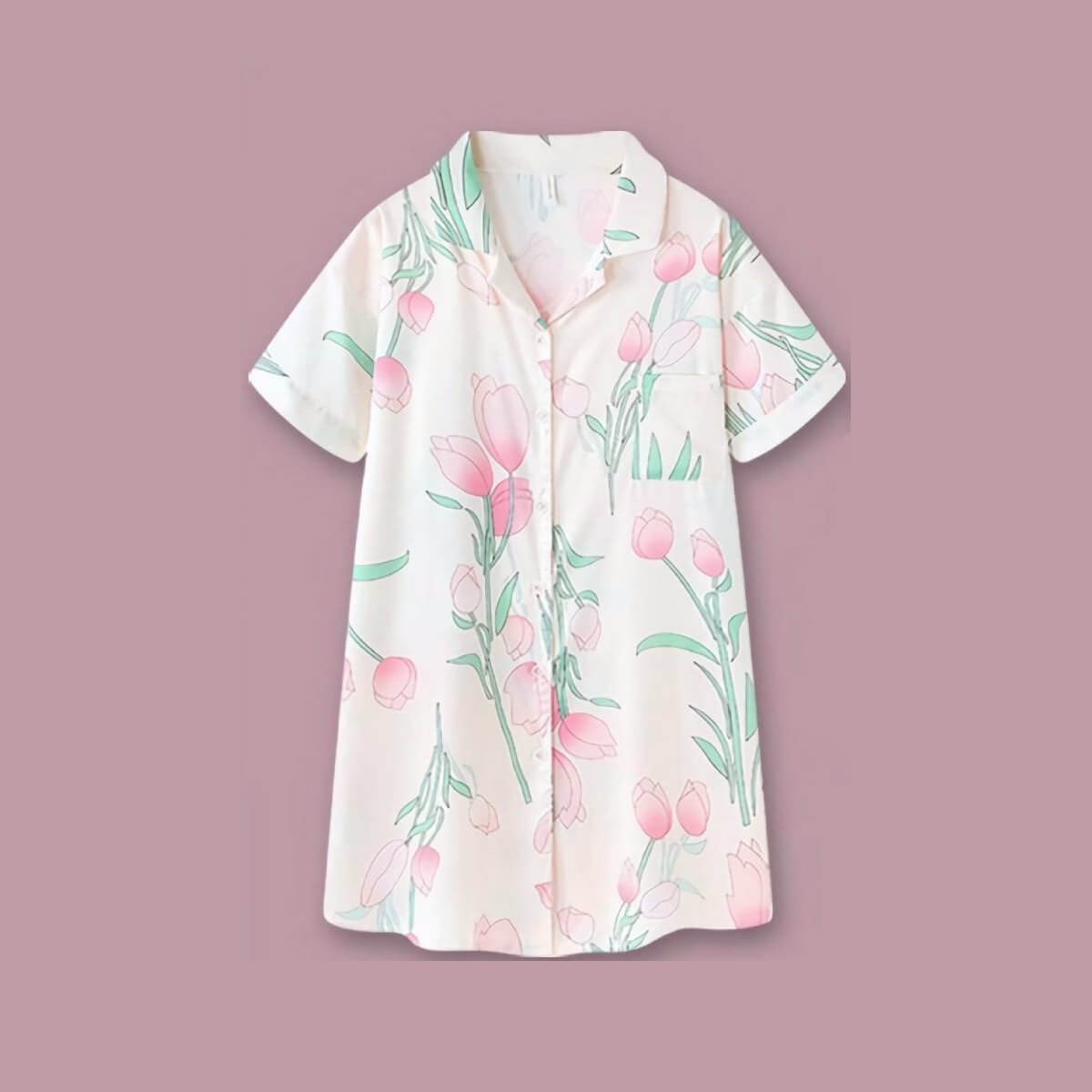 Satin Floral Cami Nightgown Set