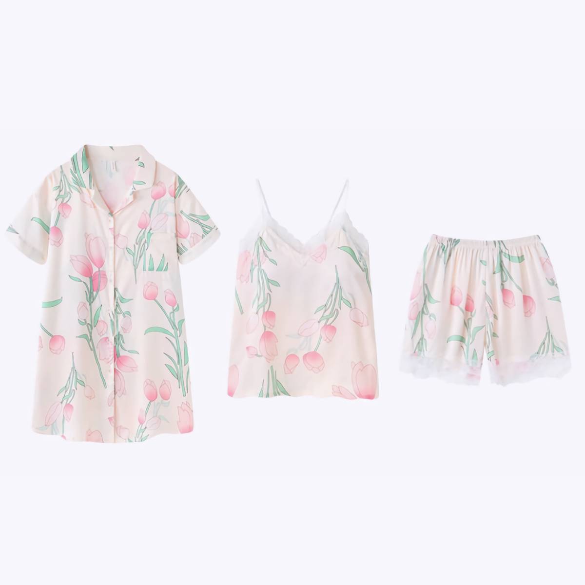 Satin Floral Cami Nightgown Set