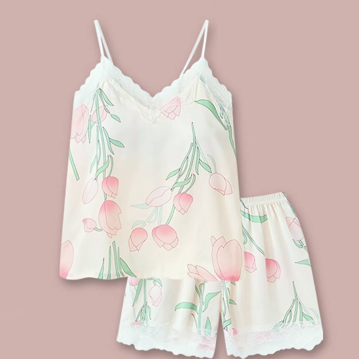 Satin Floral Cami Nightgown Set