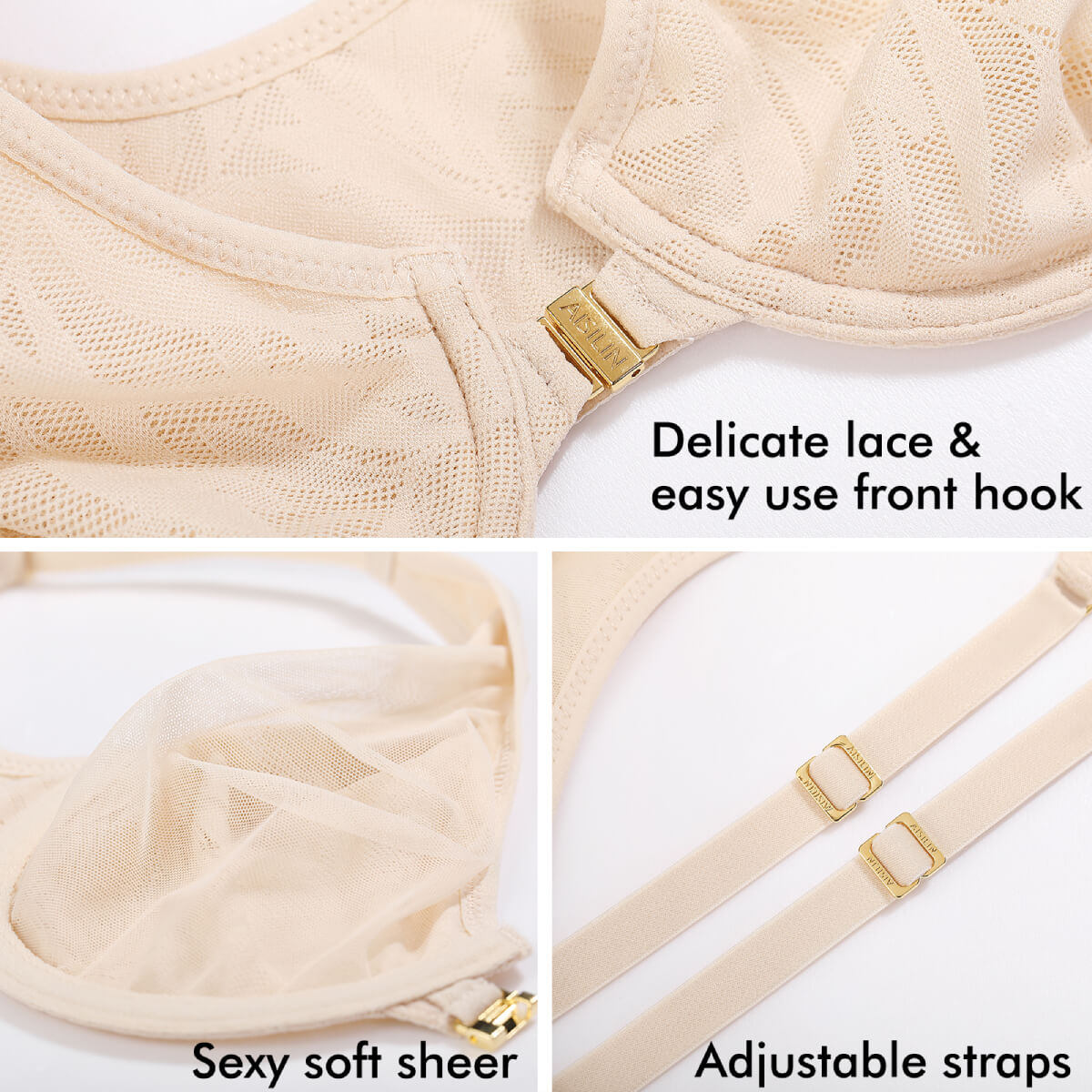 Sexy Front Closure Plus Size Unlined Floral Lace Bras