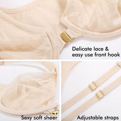 Sexy Front Closure Plus Size Unlined Floral Lace Bras