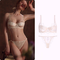 Ultra-Sheer Lace Bra Panty Set: Breathable Push-Up for Full-Bust Minimizer, Lightweight ABC Cup Lingerie