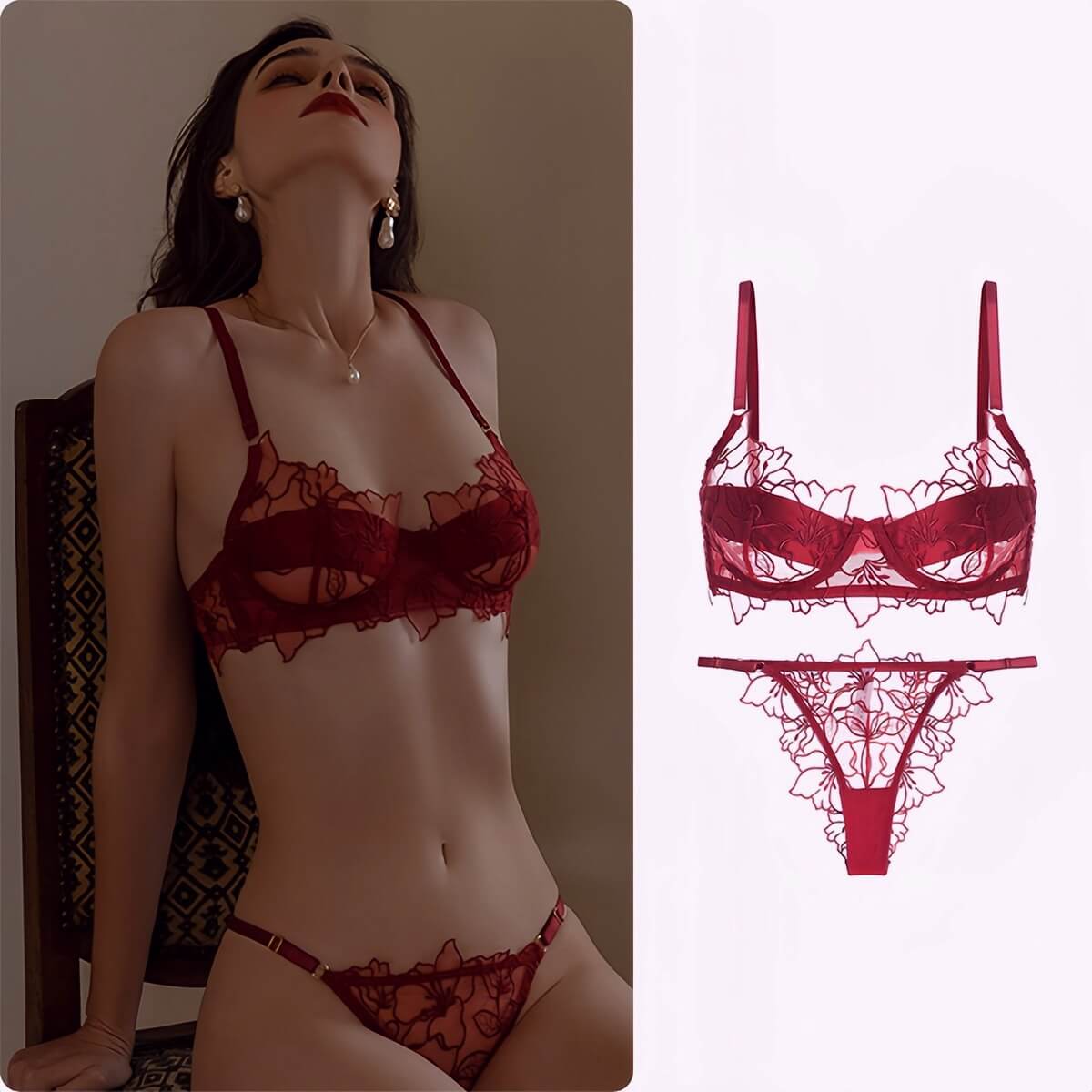 Ultra-Sheer Lace Bra Panty Set: Breathable Push-Up for Full-Bust Minimizer, Lightweight ABC Cup Lingerie