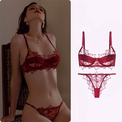Ultra-Sheer Lace Bra Panty Set: Breathable Push-Up for Full-Bust Minimizer, Lightweight ABC Cup Lingerie