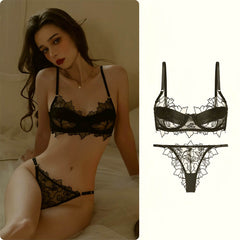 Ultra-Sheer Lace Bra Panty Set: Breathable Push-Up for Full-Bust Minimizer, Lightweight ABC Cup Lingerie