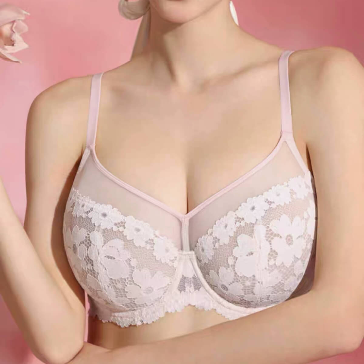 Ultra Thin Lace Floral Anti-Sag Bra - Okay Trendy