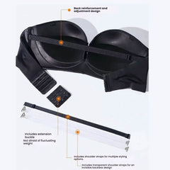 Upper Support Non-Slip Strapless Bra for C-F Cup - Invisible Wireless Gathering Bandeau, Anti-Sagging Wedding Dress Bra with Removable Straps