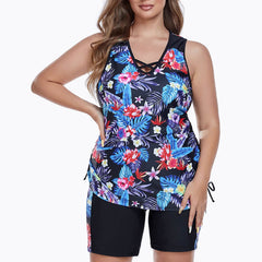 Women High Waist Print Plus Size Two Pieces Tankini