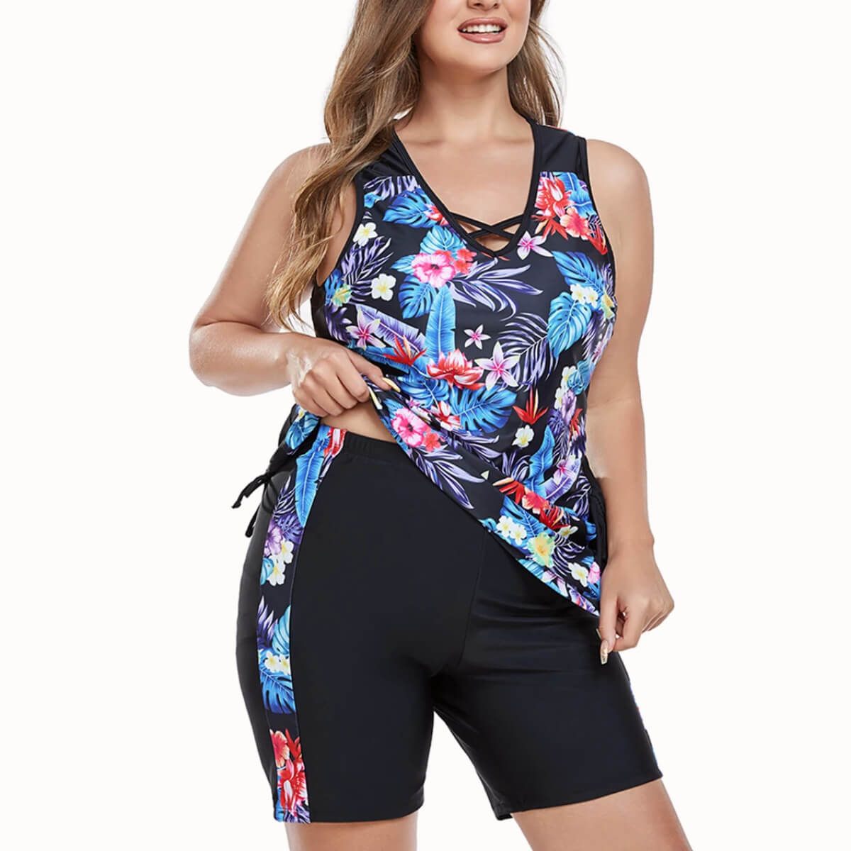 Women High Waist Print Plus Size Two Pieces Tankini
