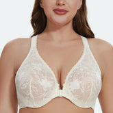 Women's Plus Size Racerback Unlined Lace Underwire Front Closure Bra