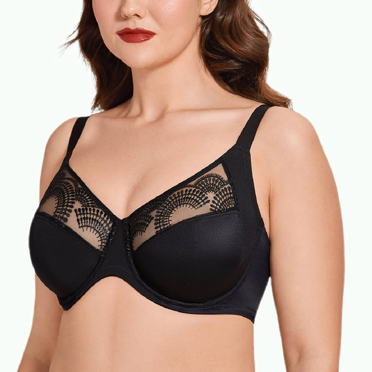 Women's Sheer Sexy Lace Full Cup Minimizer Bra