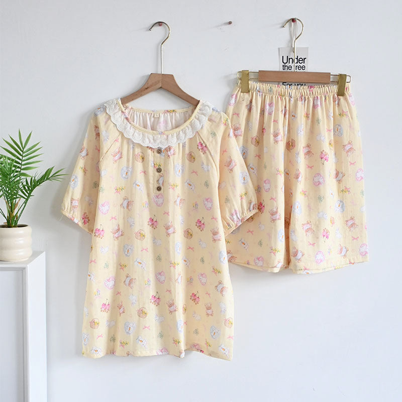 Women's Cute Cartoon Print Cotton Pajamas - Princess Short Sleeve Nightwear Set