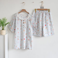 Women's Cute Cartoon Print Cotton Pajamas - Princess Short Sleeve Nightwear Set