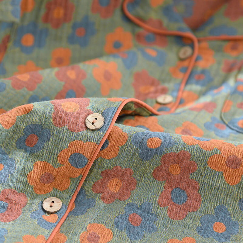 Long Sleeved Two Piece Sleepwear Women Cotton 100%