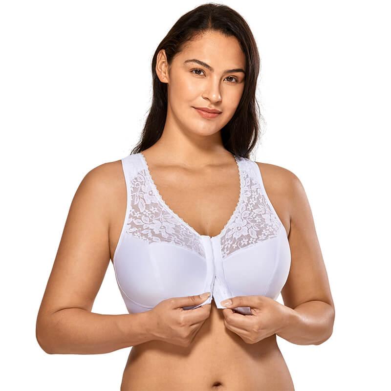 Women's Cotton Full Coverage Wirefree Non-padded Lace Plus Size Bra 52D