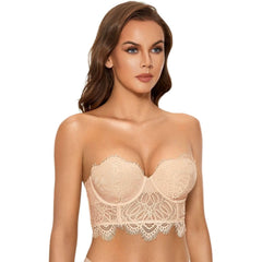 Lace Push Up Longline Strapless Bra - Okay Trendy