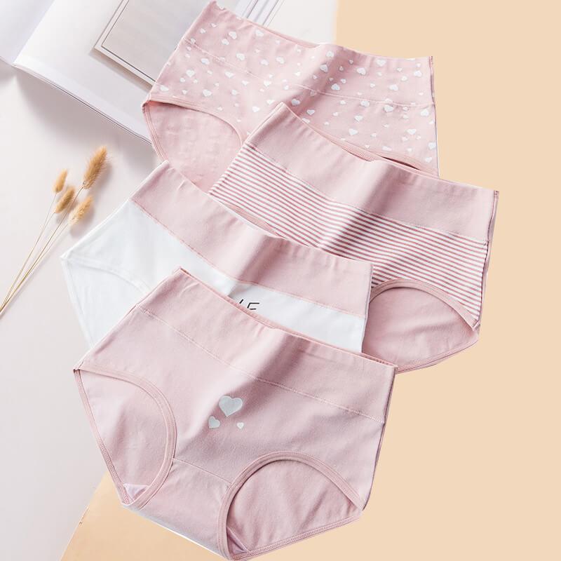 High Waist Plus Size Cotton Panties 4Pcs/Set