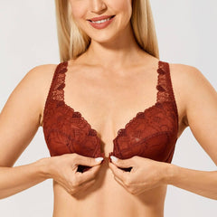Lace Embroidered Full Coverage Plus Size Front Closure Masi Bra - Okay Trendy