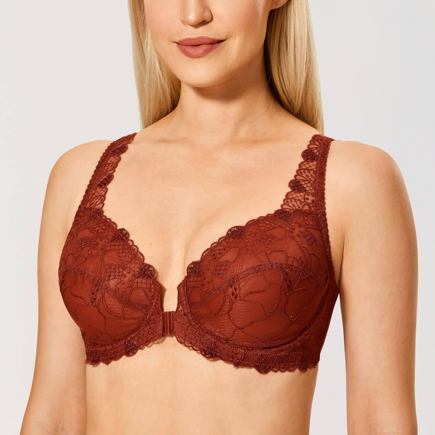 Lace Embroidered Full Coverage Plus Size Front Closure Masi Bra - Okay Trendy