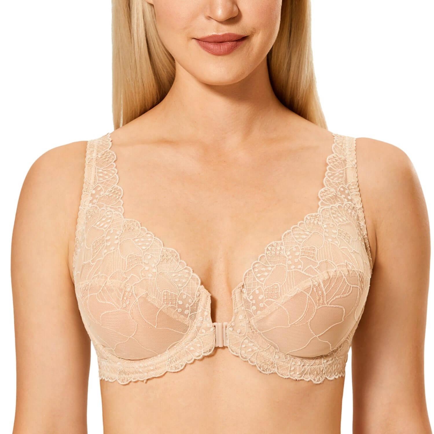 Lace Embroidered Full Coverage Plus Size Front Closure Masi Bra - Okay Trendy